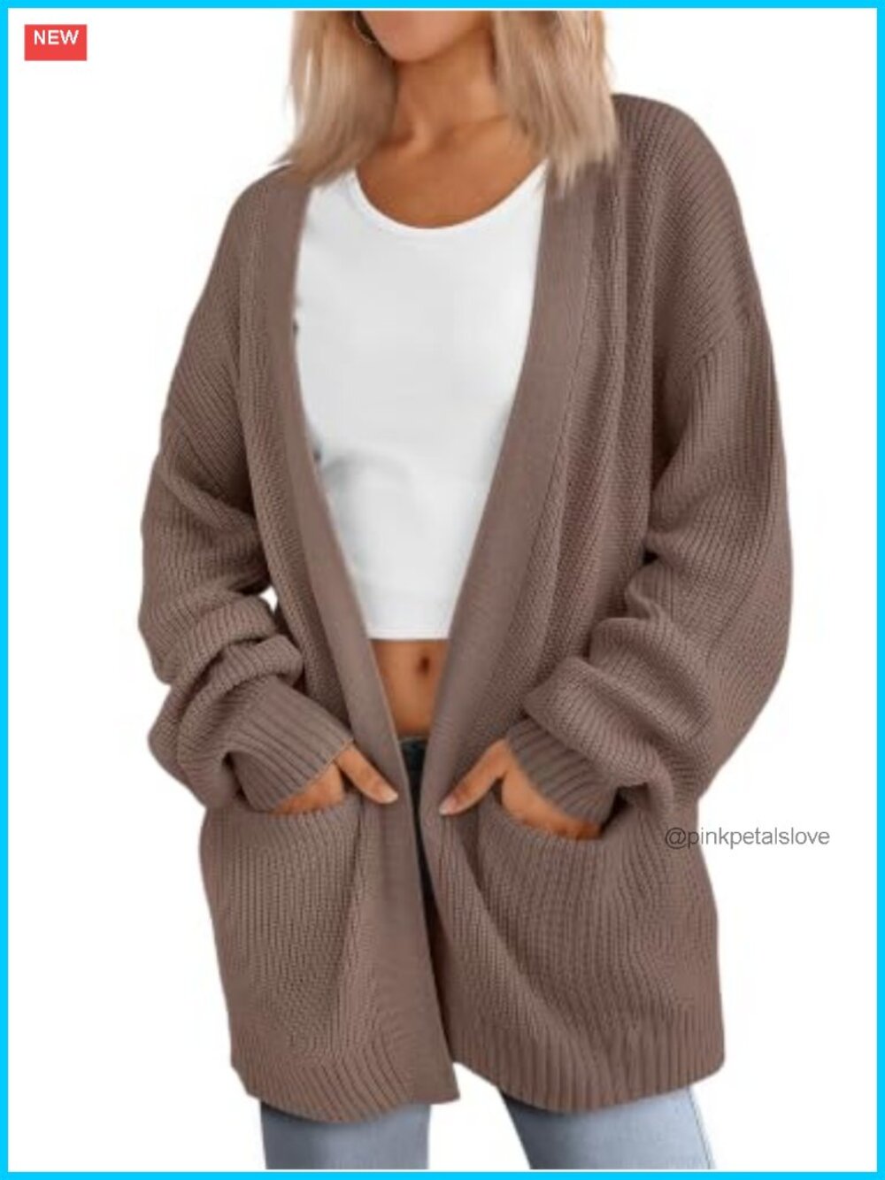 Oversized Knit Cardigan Sweater with Pockets Open Front Layering Fall
